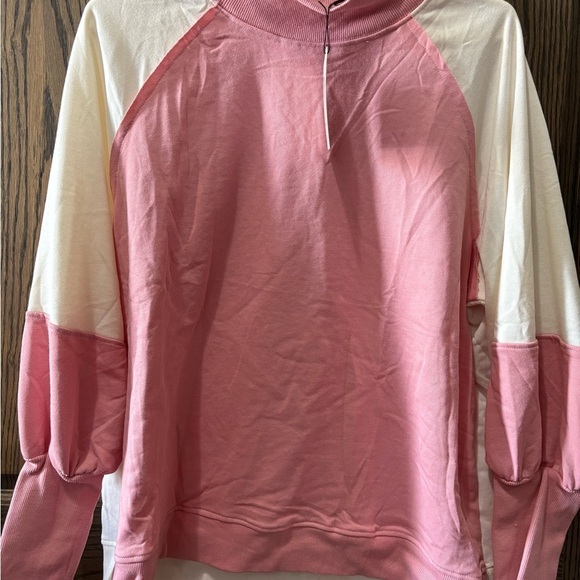 None Sweaters - Pink and White color block mock Sweatshirt